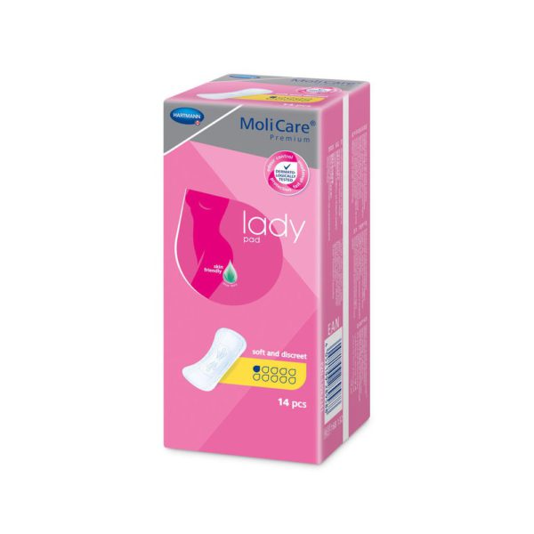 Maloobchodní balení dámských inkontinenčních vložek v krabici růžové barvy