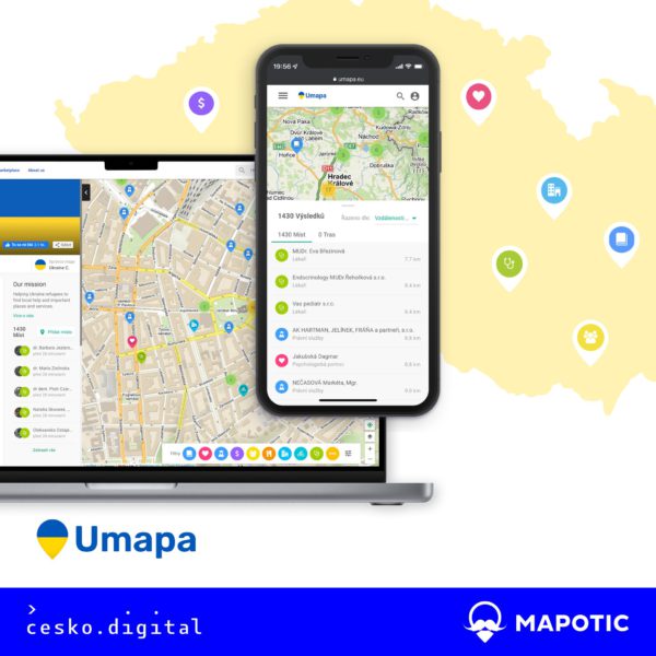 Rámeček mobilního telefonu s aplikací Umapa